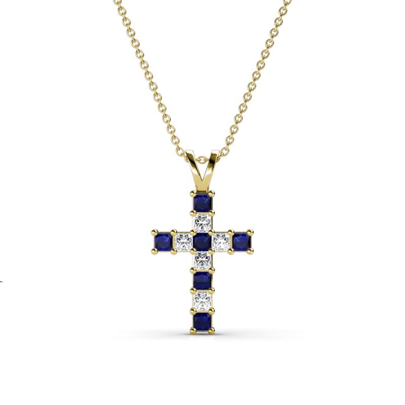 Ethel Blue Sapphire and Lab Grown Diamond Cross Pendant 