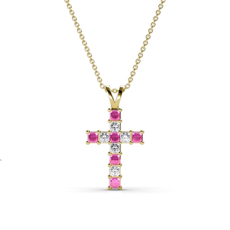 Ethel Pink Sapphire and Lab Grown Diamond Cross Pendant 