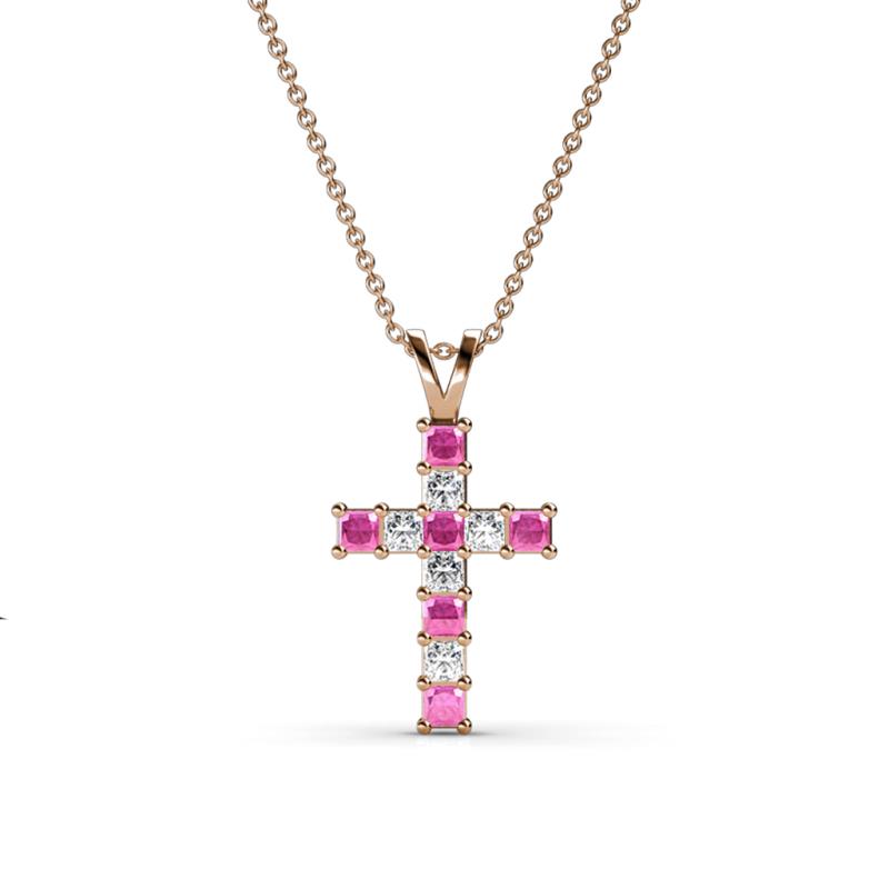 Ethel Pink Sapphire and Lab Grown Diamond Cross Pendant 