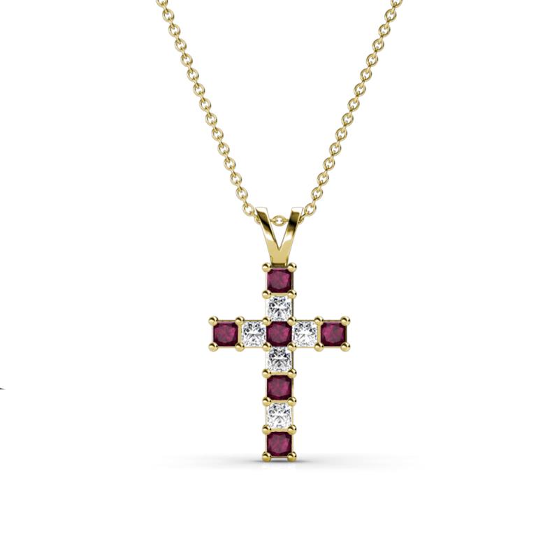 Ethel Rhodolite Garnet and Lab Grown Diamond Cross Pendant 