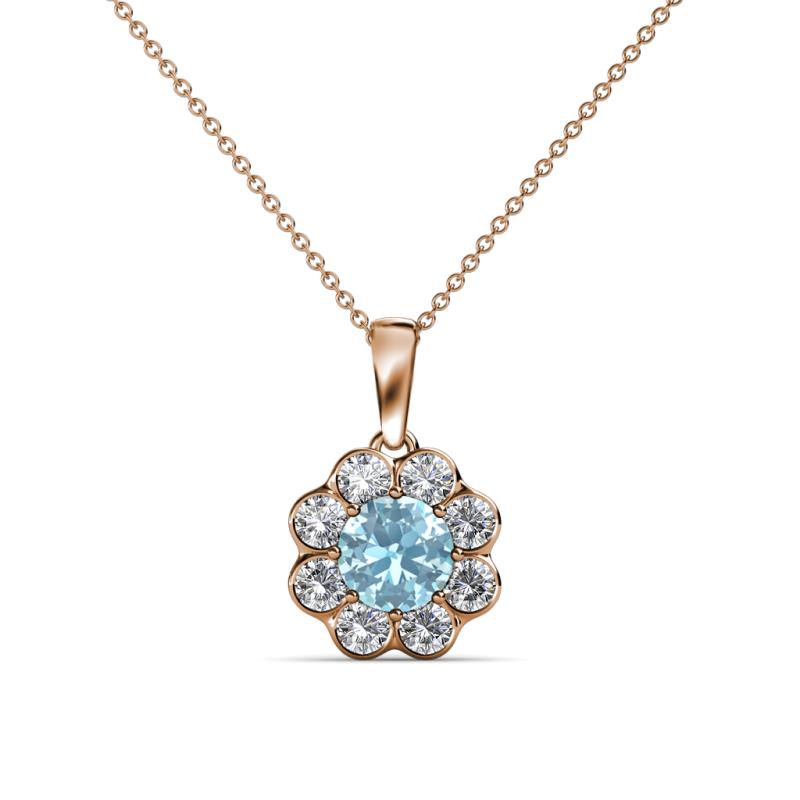 Urania 0.80 ctw Aquamarine (5.00 mm) and Lab Grown Diamond Floral Halo Pendant 