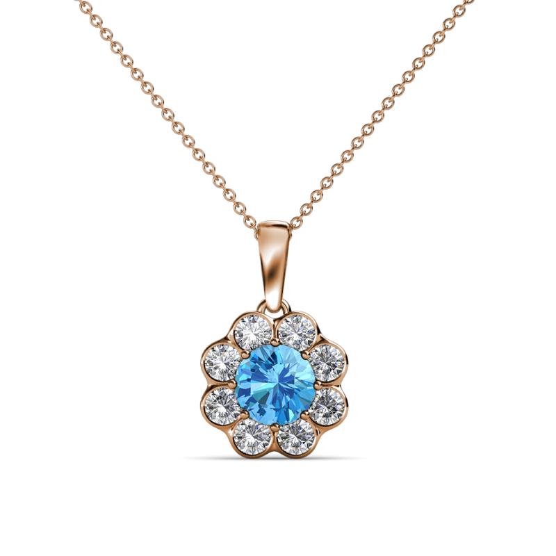 Urania 0.90 ctw Blue Topaz (5.00 mm) and Lab Grown Diamond Floral Halo Pendant 