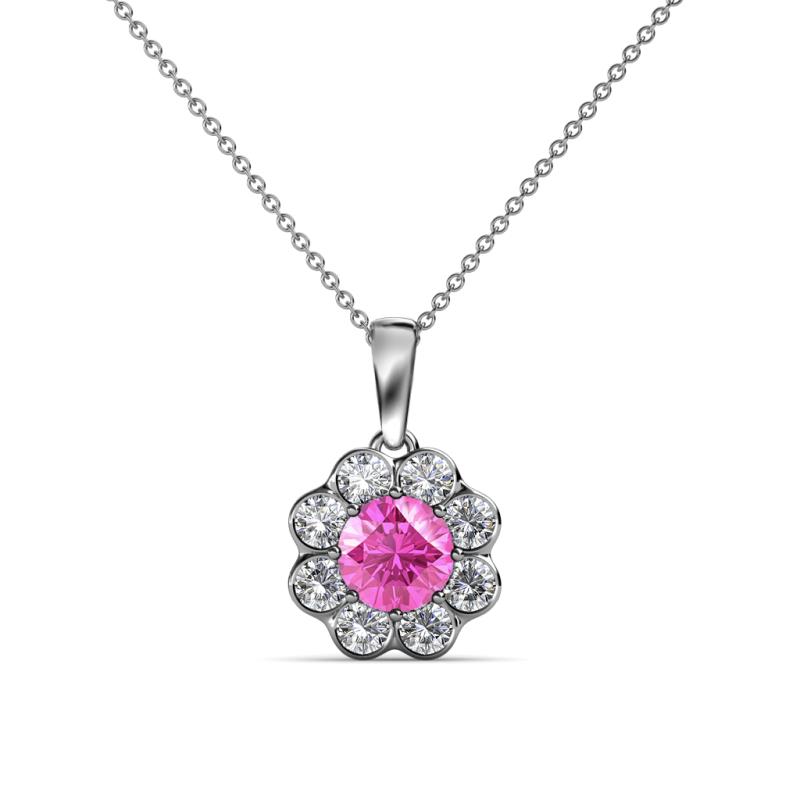Urania 0.93 ctw Pink Sapphire (5.00 mm) and Lab Grown Diamond Floral Halo Pendant 