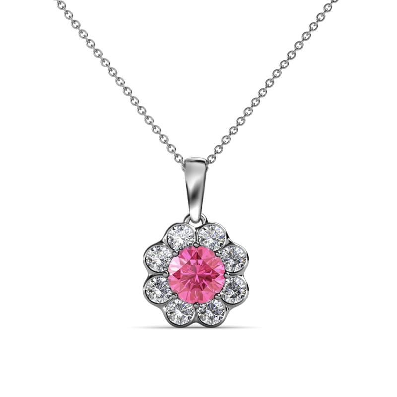 Urania 0.80 ctw Pink Tourmaline (5.00 mm) and Lab Grown Diamond Floral Halo Pendant 