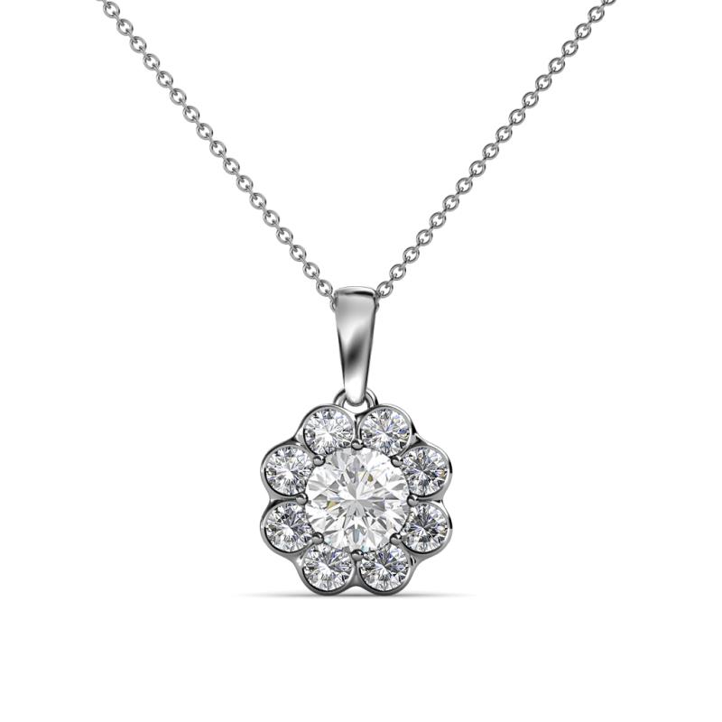 Urania 0.93 ctw White Sapphire (5.00 mm) and Lab Grown Diamond Floral Halo Pendant 