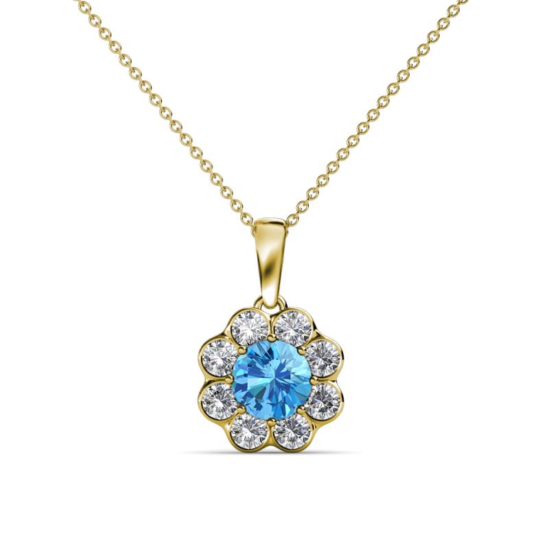 Urania 0.90 ctw Blue Topaz (5.00 mm) and Lab Grown Diamond Floral Halo Pendant 