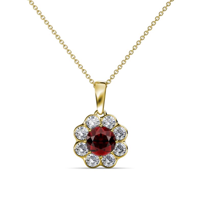 Urania 1.03 ctw Red Garnet (5.00 mm) and Lab Grown Diamond Floral Halo Pendant 
