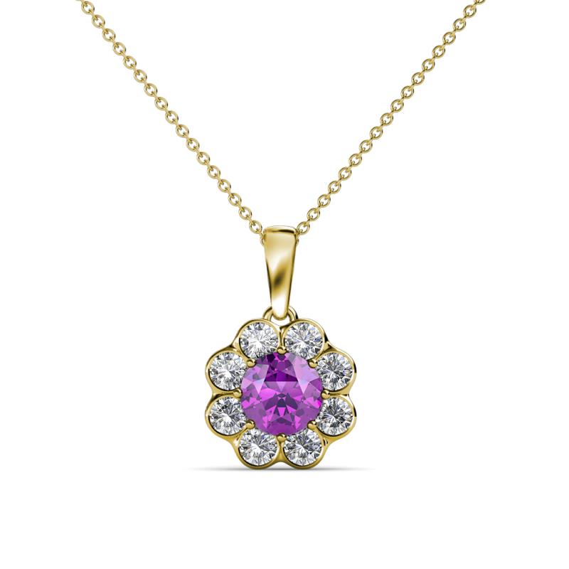 Urania 0.80 ctw Amethyst (5.00 mm) and Lab Grown Diamond Floral Halo Pendant 