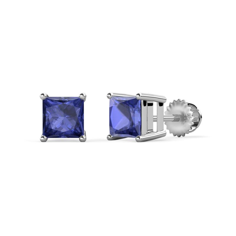 Zoey Iolite Solitaire Stud Earrings Princess Cut Iolite ctw Four Prong Solitaire Womens Stud Earrings K White Gold