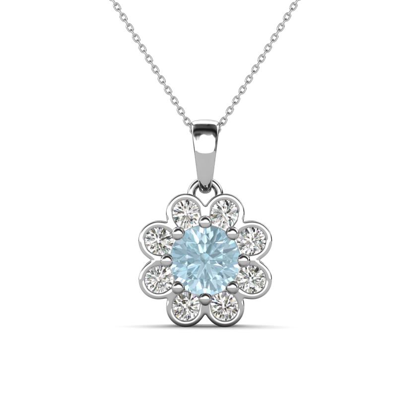 Urania 1.32 ctw Aquamarine (6.00 mm) and Accented Lab Grown Diamond Halo Floral Pendant 