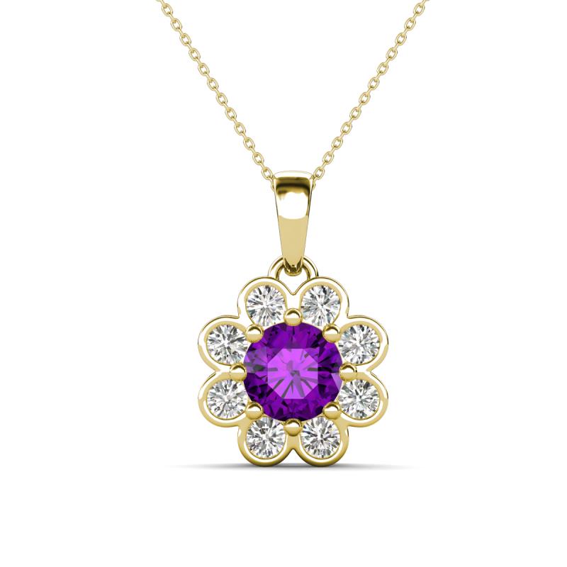 Urania 1.32 ctw Amethyst (6.00 mm) and Accented Lab Grown Diamond Halo Floral Pendant 
