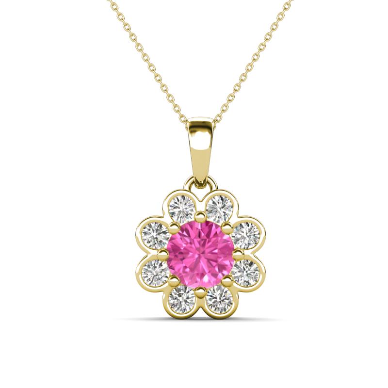 Urania 1.55 ctw Pink Sapphire (6.00 mm) and Accented Lab Grown Diamond Halo Floral Pendant 