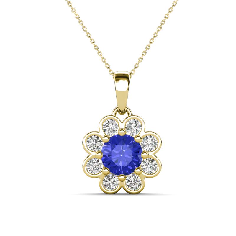Urania 1.40 ctw Tanzanite (6.00 mm) and Accented Lab Grown Diamond Halo Floral Pendant 
