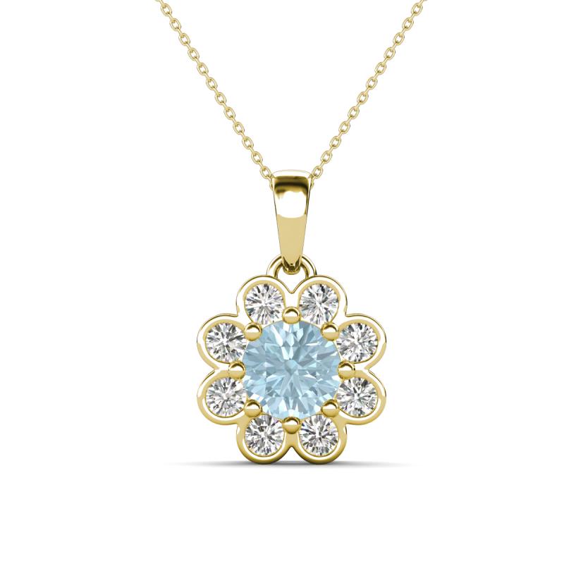 Urania 1.32 ctw Aquamarine (6.00 mm) and Accented Lab Grown Diamond Halo Floral Pendant 
