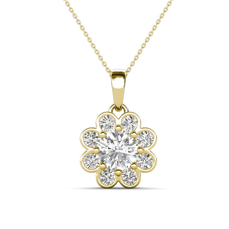 Urania 1.55 ctw White Sapphire (6.00 mm) and Accented Lab Grown Diamond Halo Floral Pendant 