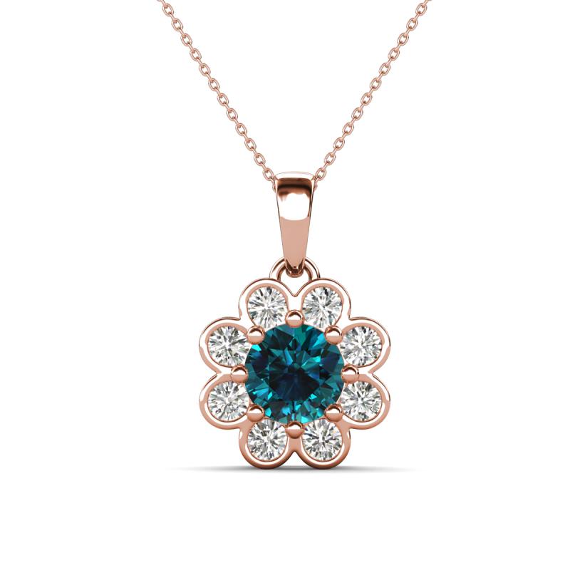 Urania 1.40 ctw Blue Diamond (6.00 mm) and Accented Lab Grown Diamond Halo Floral Pendant 