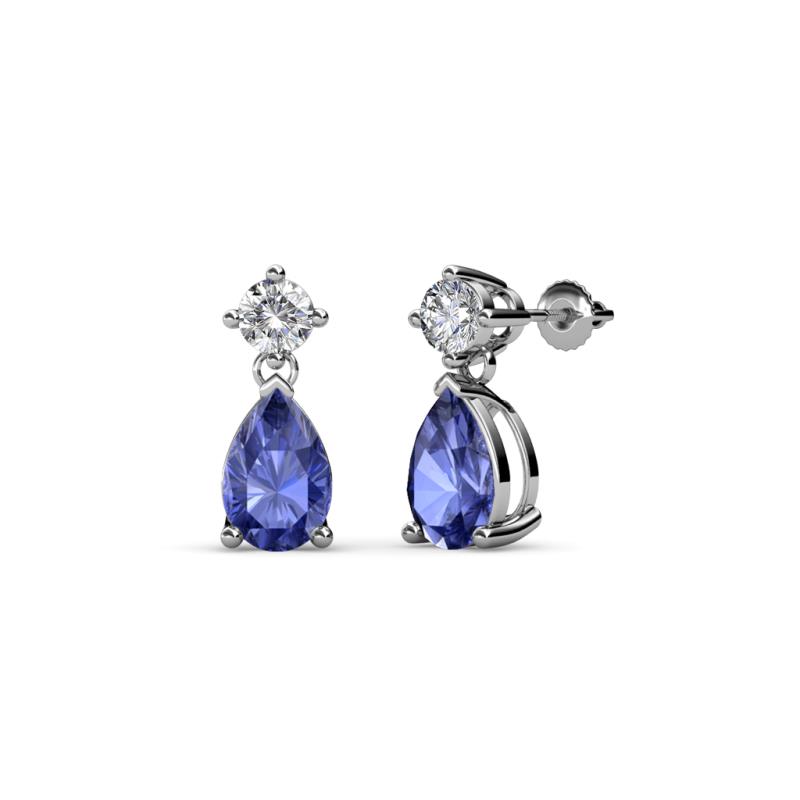 Arina Pear Shape 7x5 mm Iolite and Diamond Dangle Stud Earrings 