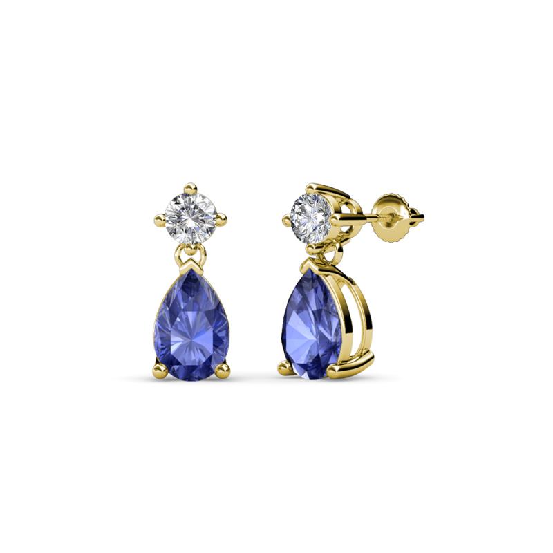 Arina Pear Shape 7x5 mm Iolite and Diamond Dangle Stud Earrings 
