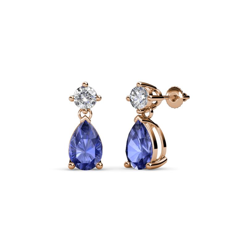 Arina Pear Shape 7x5 mm Iolite and Diamond Dangle Stud Earrings 