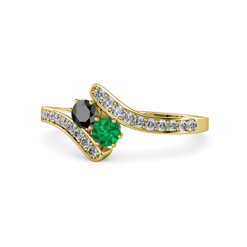 Eleni Black Diamond and Emerald with Side Diamonds Bypass Ring 