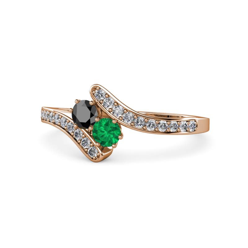 Eleni Black Diamond and Emerald with Side Diamonds Bypass Ring 