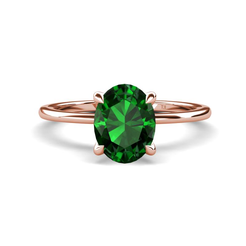 Morgan 1.78 ctw Oval Shape Created Emerald (9x7 mm) with Prong Studded Diamond Solitaire Plus Engagement Ring 
