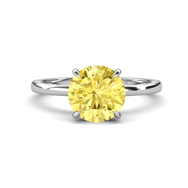 Lucia 2.66 ctw Created Yellow Sapphire (8 mm) Hidden Halo accented Natural Diamond Engagement Ring  