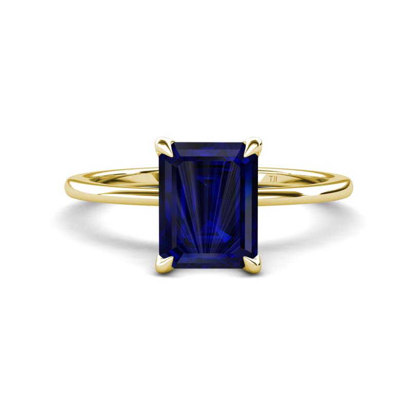 Morgan 2.65 ctw Center Created Blue Sapphire Emerald Shape with Prong Studded Natural Diamond Solitaire Plus Engagement Ring 