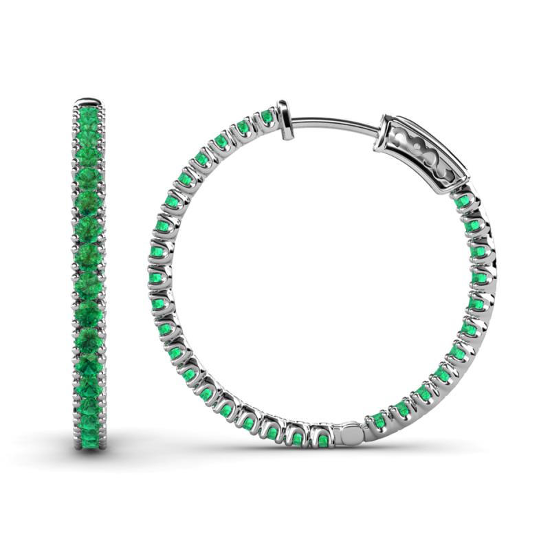 Melissa 1.50 ctw (2.00 mm) Inside Outside Round Emerald Eternity Hoop Earrings 