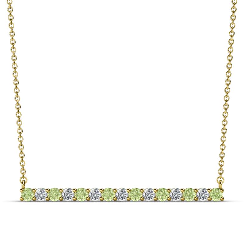 Noya 2.50 mm Round Peridot and Lab Grown Diamond Horizontal Bar Pendant Necklace 