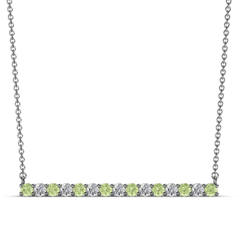 Noya 2.50 mm Round Peridot and Lab Grown Diamond Horizontal Bar Pendant Necklace 