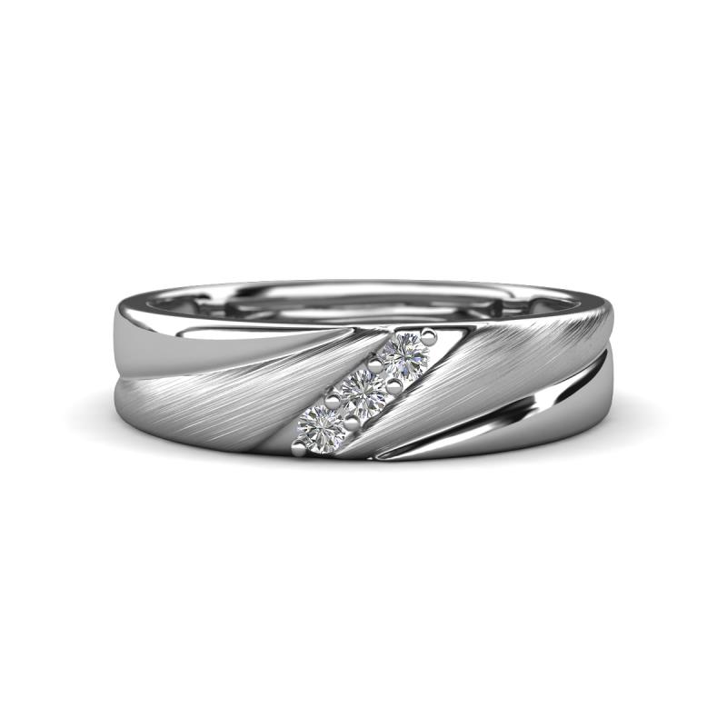 Amani Round Lab Grown Diamond Angled Brushed and Polished Finish Men Three Stone Wedding Band (6 mm) 