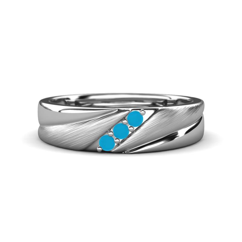 Amani Round Turquoise Angled Brushed and Polished Finish Men Three Stone Wedding Band (6 mm) 
