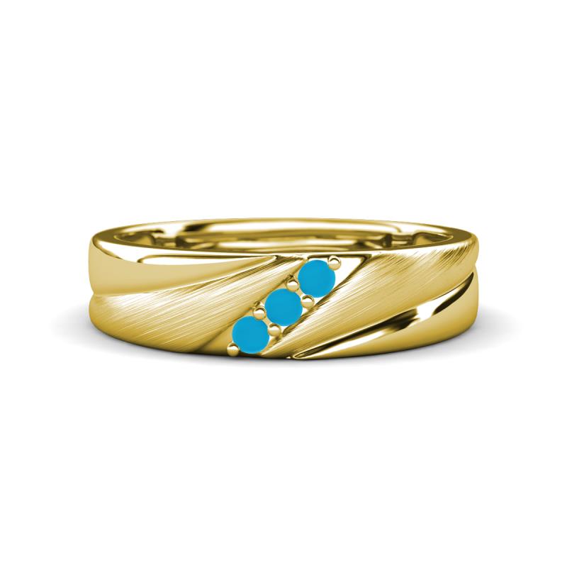 Amani Round Turquoise Angled Brushed and Polished Finish Men Three Stone Wedding Band (6 mm) 