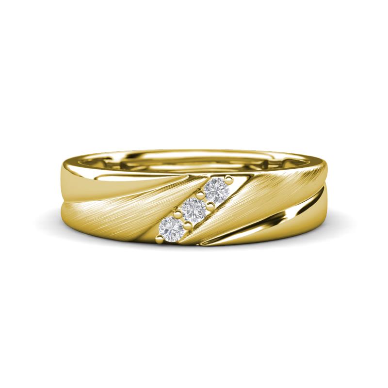 Amani Round White Sapphire Angled Brushed and Polished Finish Men Three Stone Wedding Band (6 mm) 