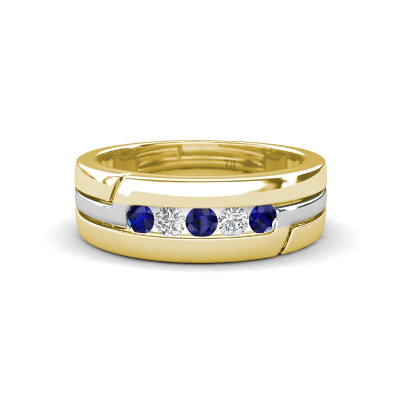 Brandon 0.32 ctw Blue Sapphire and Natural Diamond High Polished Men Wedding Band (7 mm) 