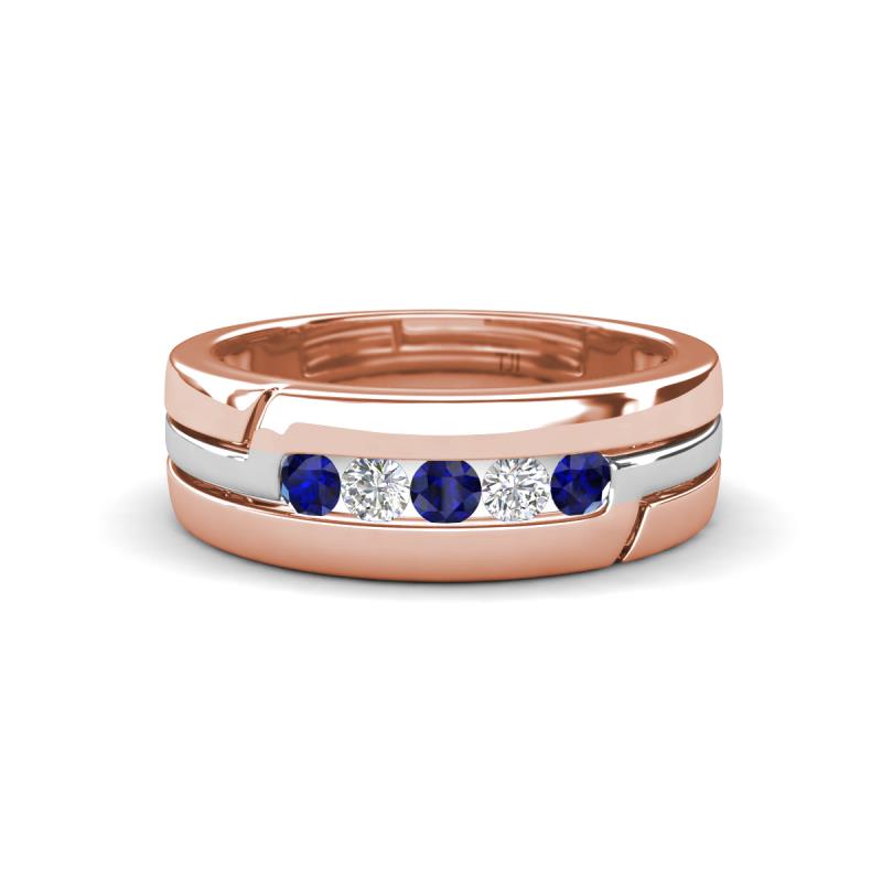 Brandon 0.32 ctw Blue Sapphire and Natural Diamond High Polished Men Wedding Band (7 mm) 