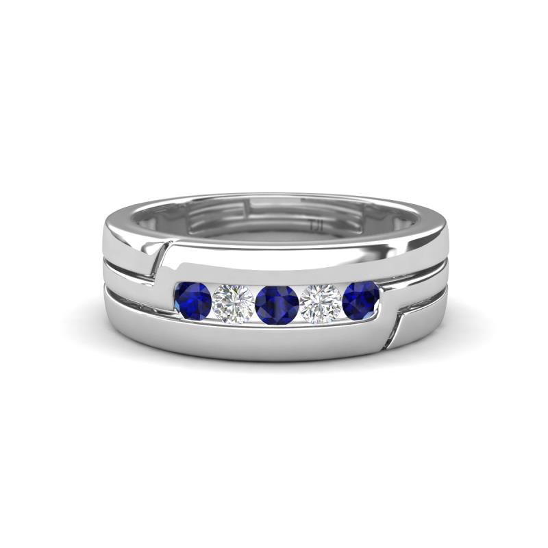 Brandon 0.32 ctw Blue Sapphire and Natural Diamond High Polished Men Wedding Band (7 mm) 