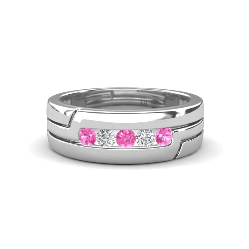 Brandon 0.33 ctw Pink Sapphire and Natural Diamond High Polished Men Wedding Band (7 mm) 