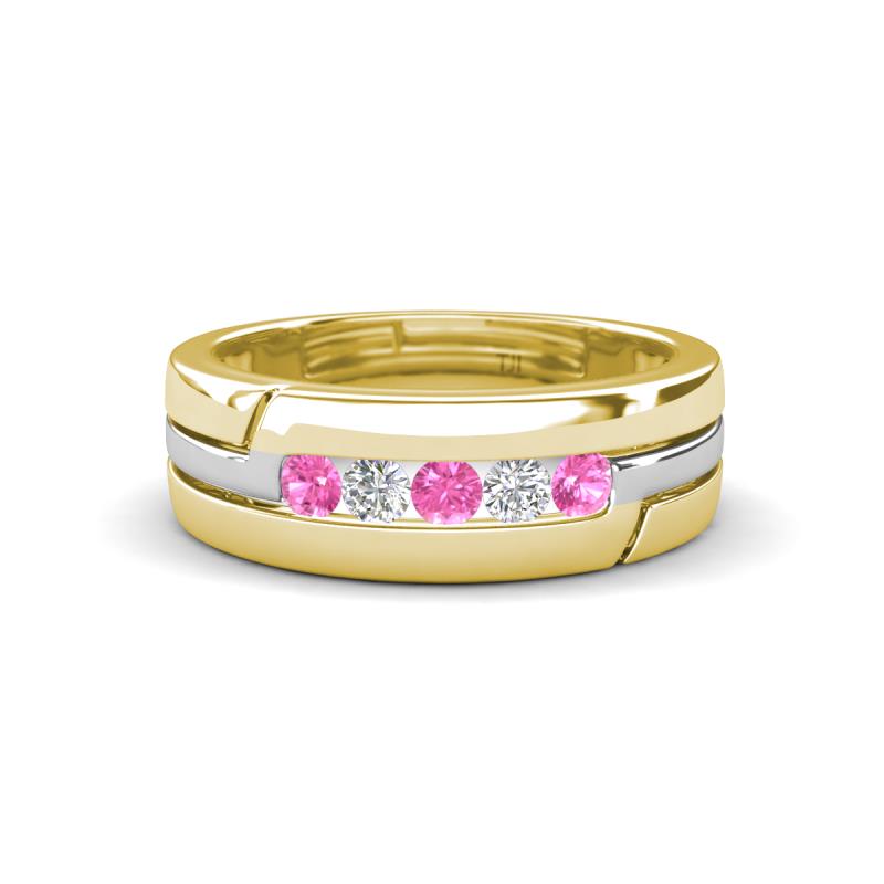 Brandon 0.33 ctw Pink Sapphire and Natural Diamond High Polished Men Wedding Band (7 mm) 