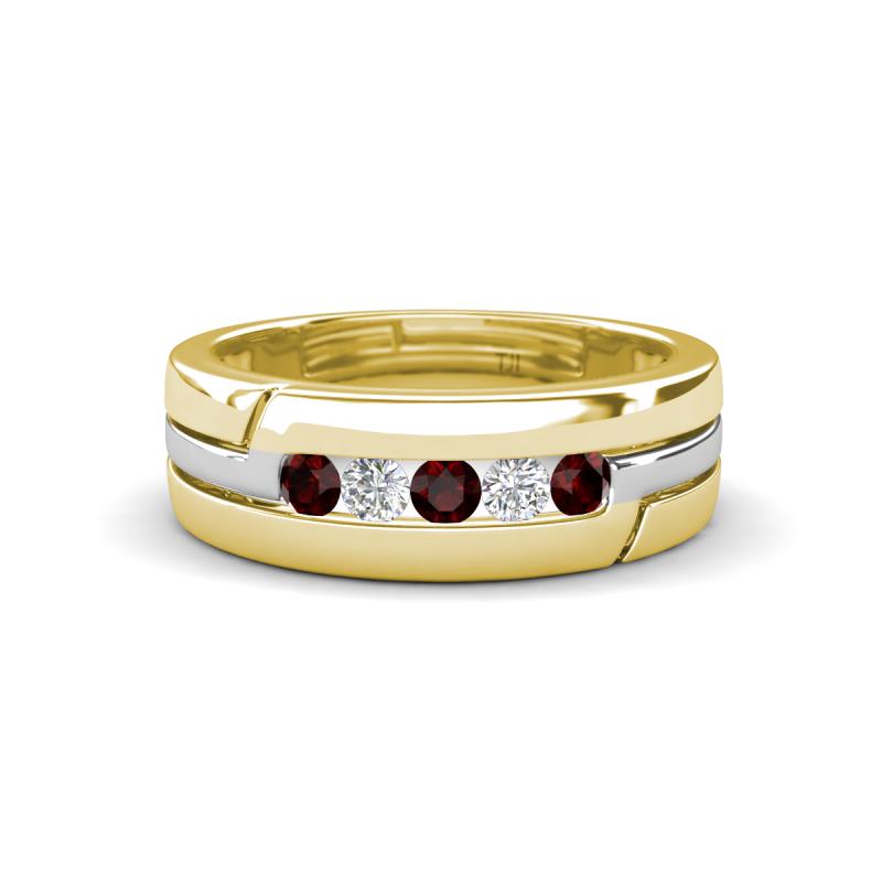 Brandon 0.32 ctw Red Garnet and Natural Diamond High Polished Men Wedding Band (7 mm) 