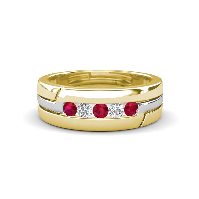 Brandon 0.30 ctw Ruby and Natural Diamond High Polished Men Wedding Band (7 mm) 