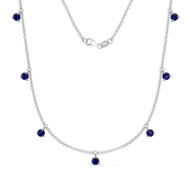 Zuria 0.84 ctw Blue Sapphire (7 stn/3mm) Women Drop Station Necklace 