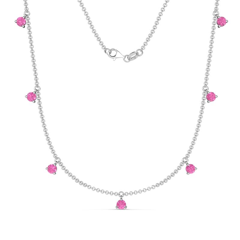 Zuria 1.19 ctw Pink Sapphire (7 stn/3mm) Women Drop Station Necklace 