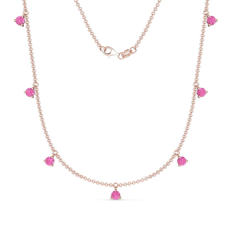 Zuria 1.19 ctw Pink Sapphire (7 stn/3mm) Women Drop Station Necklace 