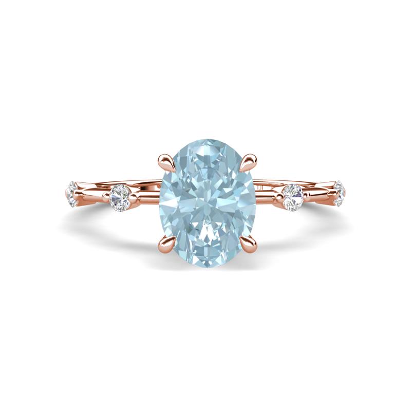 Nuria 1.86 ctw Oval Shape Aquamarine (9X7 mm) accented Natural Diamonds Engagement Ring 
