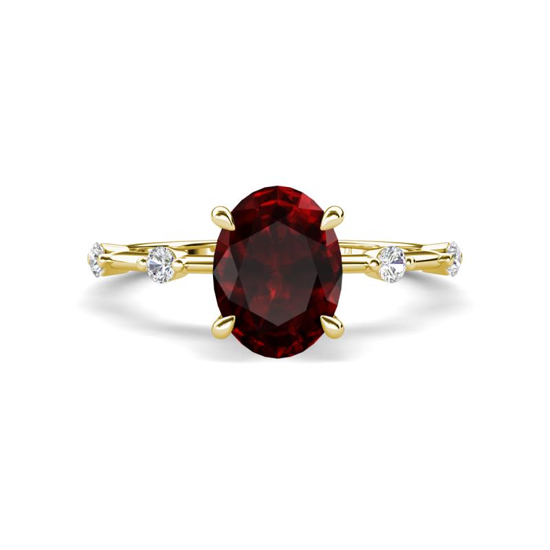 Nuria 2.31 ctw Oval Shape Red Garnet (9X7 mm) accented Natural Diamonds Engagement Ring 