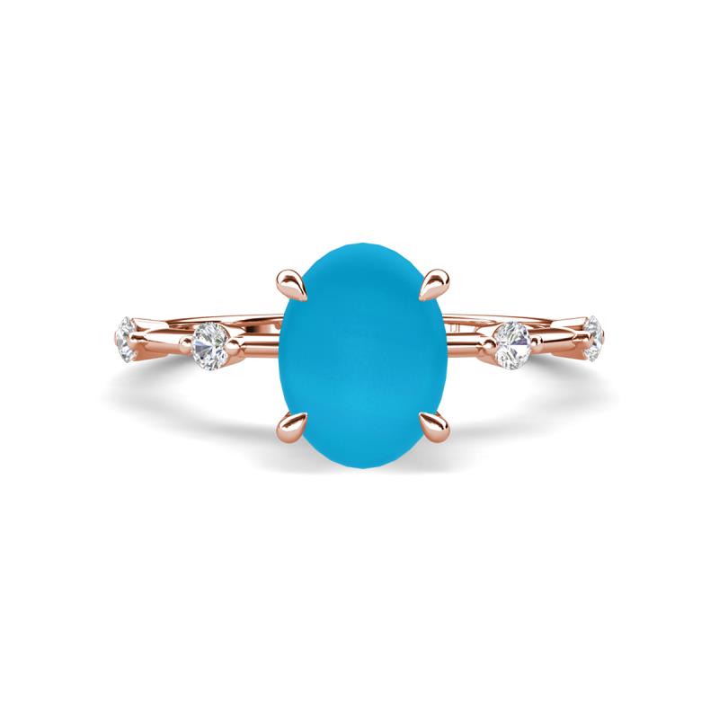 Nuria 1.61 ctw Oval Shape Turquoise (9X7 mm) accented Natural Diamonds Engagement Ring 
