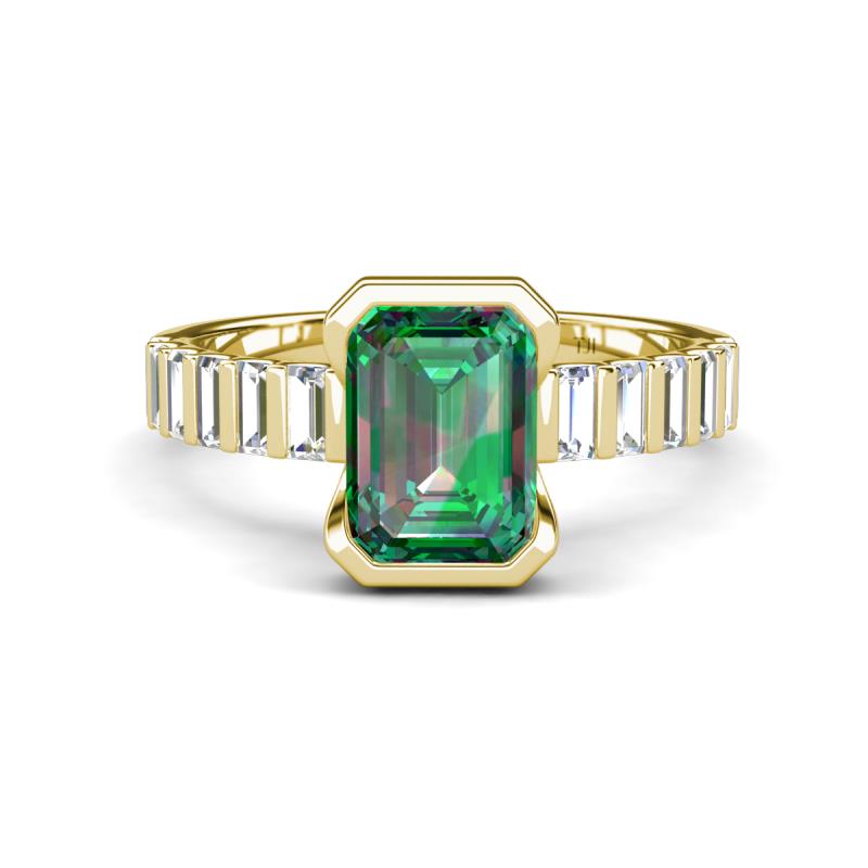 Dionne 3.56 ctw Emerald Shape Created Alexandrite (9 X 7 mm) accented Baguette Shape Lab Grown Diamonds Engagement Ring 