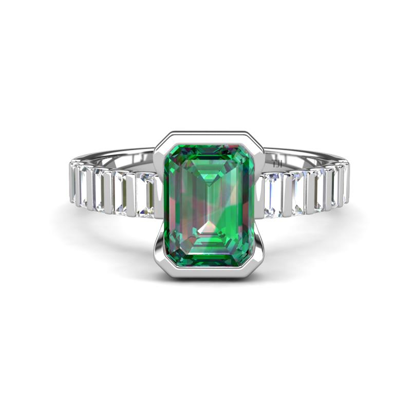 Dionne 3.56 ctw Emerald Shape Created Alexandrite (9 X 7 mm) accented Baguette Shape Lab Grown Diamonds Engagement Ring 